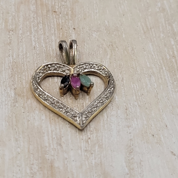 Sterling silver with Gold Vermeil Heart Stone Pendant - Picture 1 of 8